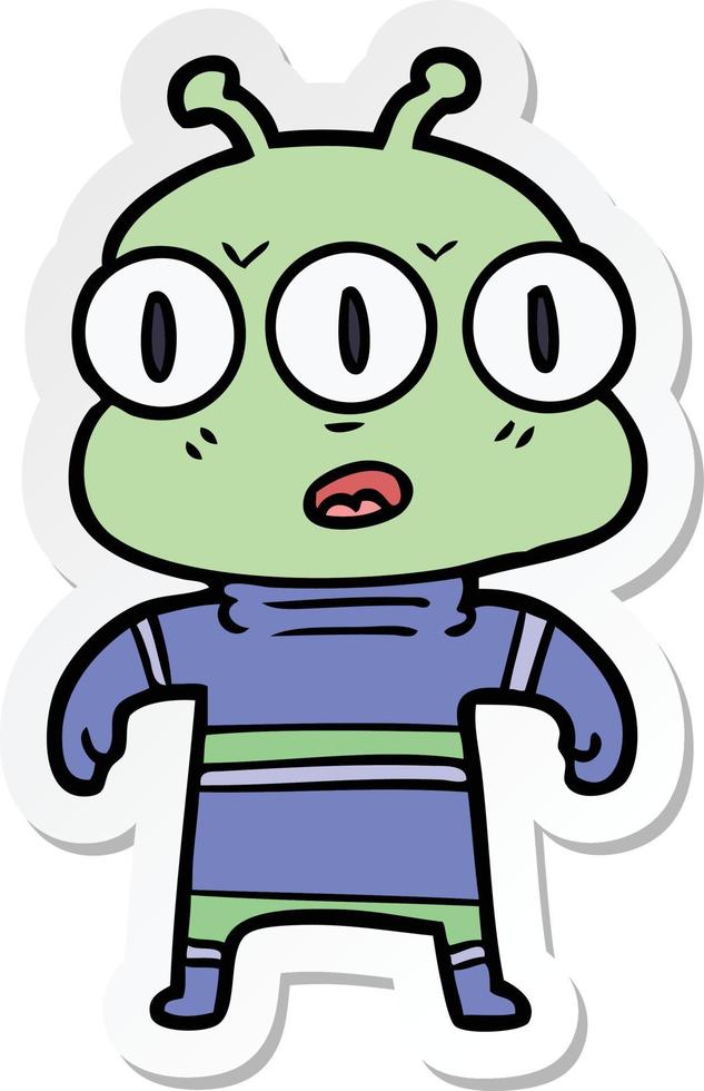 sticker of a cartoon three eyed alien vector