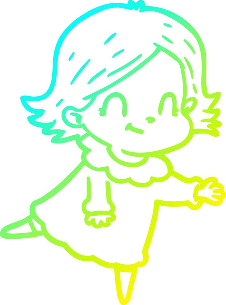 cold gradient line drawing cartoon friendly girl vector