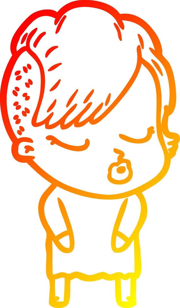 warm gradient line drawing cartoon pretty hipster girl vector