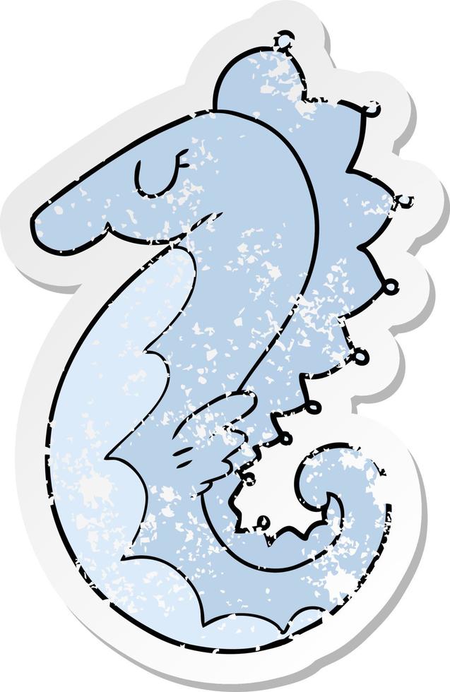 distressed sticker of a cartoon sea horse vector