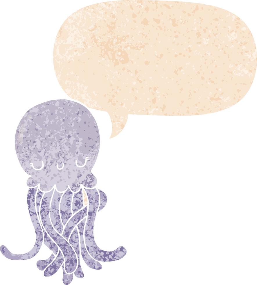 cute cartoon jellyfish and speech bubble in retro textured style vector