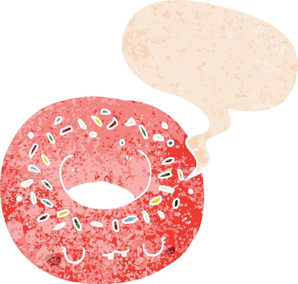 cartoon donut and speech bubble in retro textured style vector