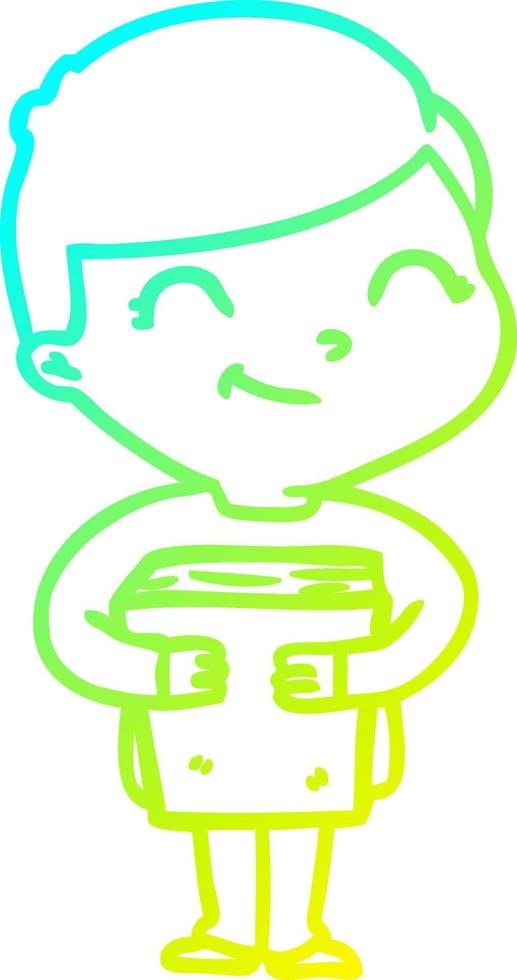 cold gradient line drawing cartoon boy smiling vector
