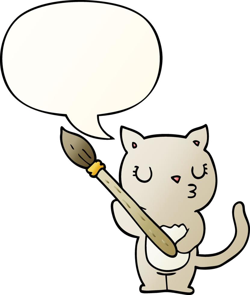 lindo gato de dibujos animados y burbuja de habla en estilo degradado suave vector