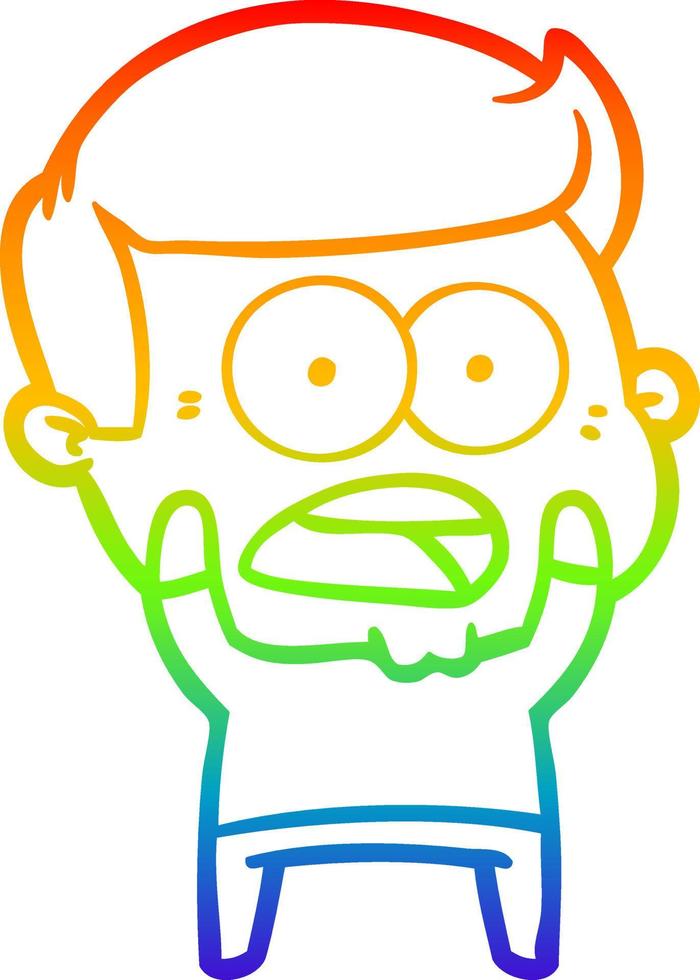 rainbow gradient line drawing cartoon shocked man vector