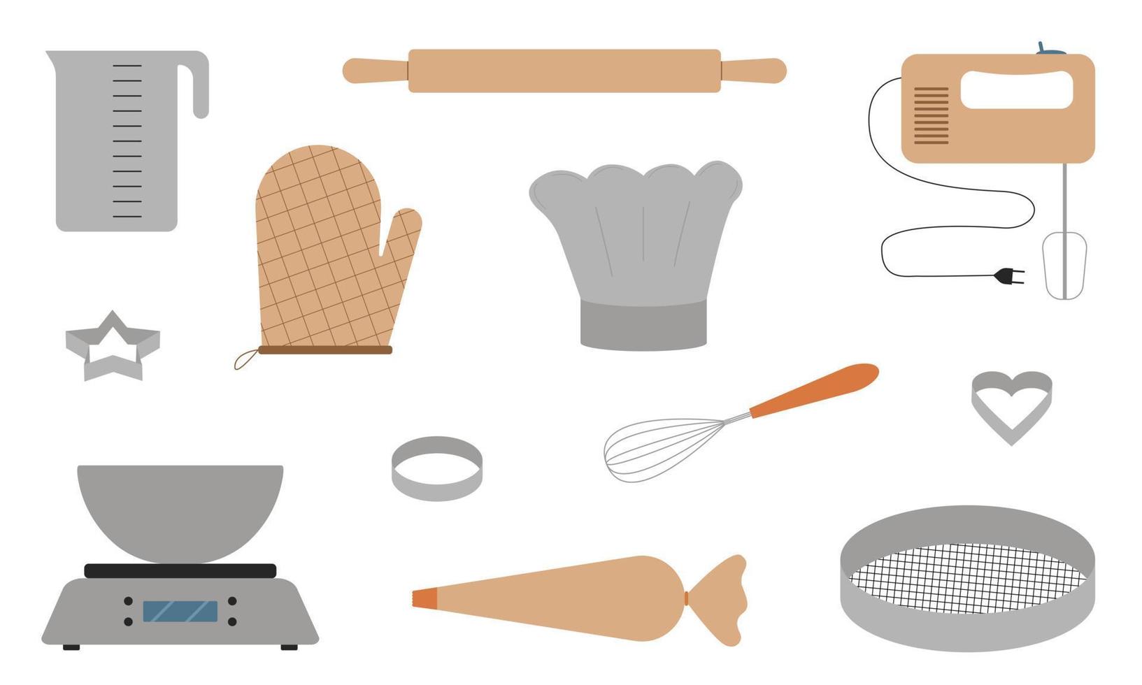 Set of tools for baking culinary products. Bakery tools. Flat style. Vector illustration