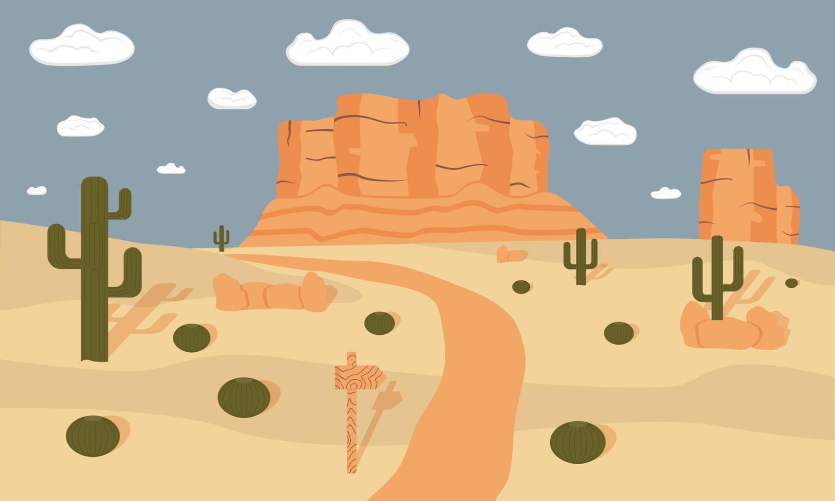 Arizona desert, panoramic view. Printing for advertising posters, use to attract tourists. Cartoon. Vector illustration