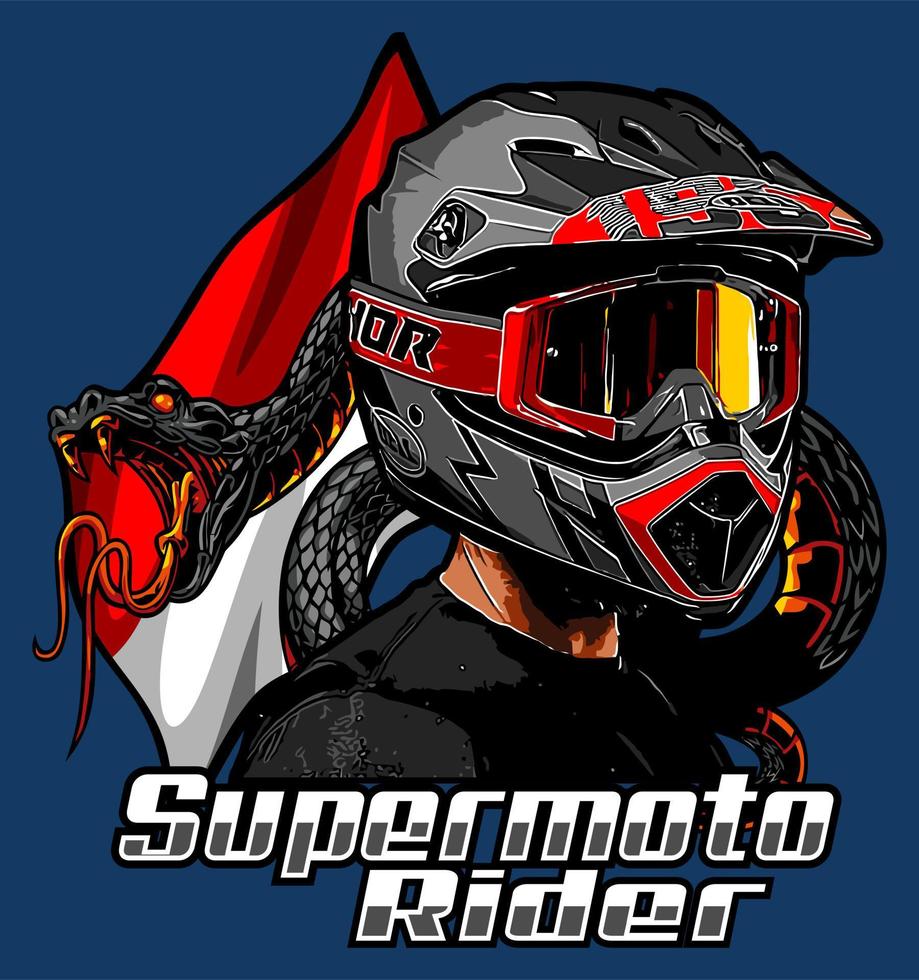 piloto de supermoto con bandera de indonesia vector