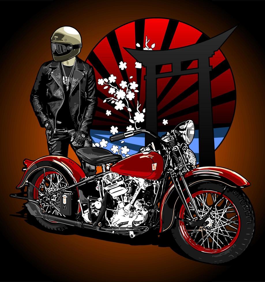 vintage bike with biker backg... vector