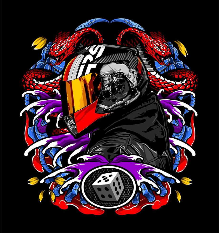 machine pattern helmet with snake vector