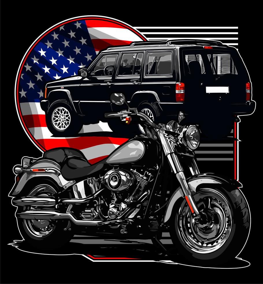 classic motorcycles and suv vector