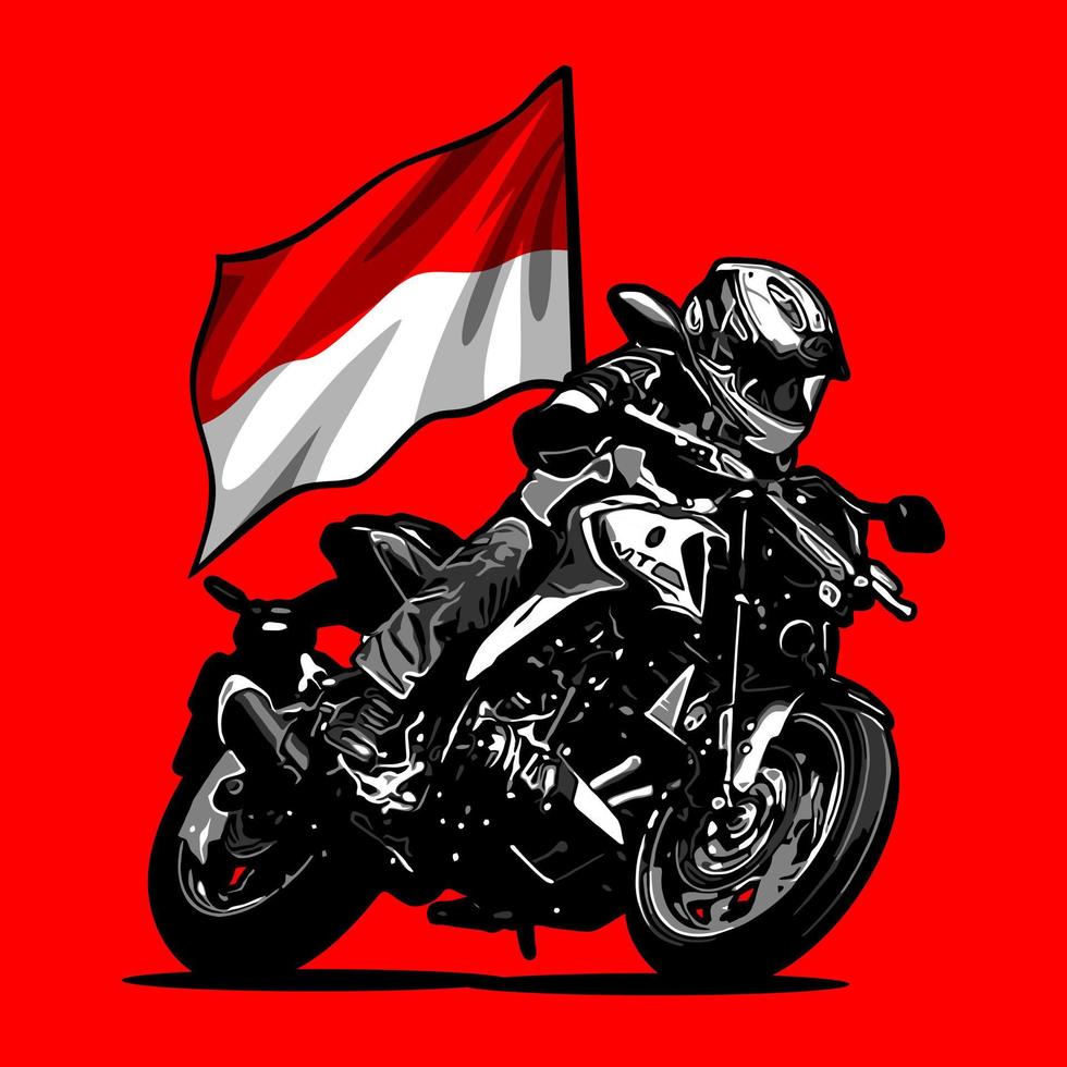 bicicleta desnuda con bandera indonesia vector