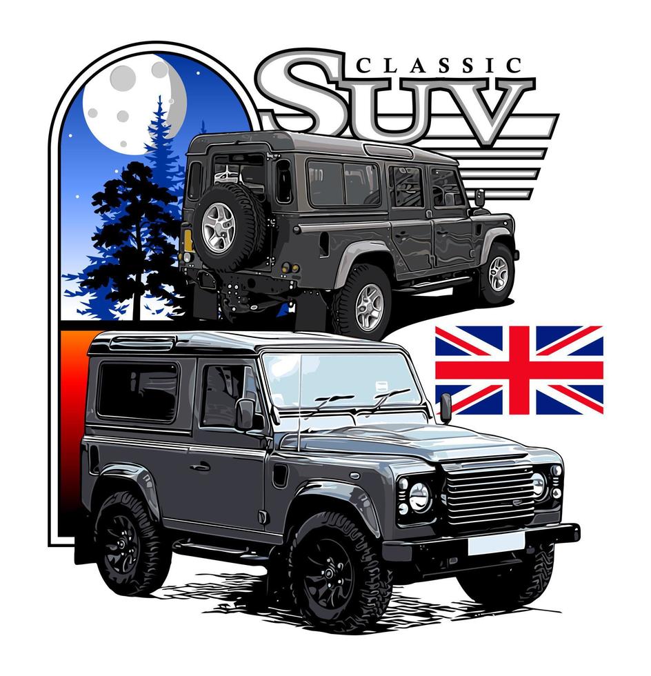 vintage suv car front and back view vector