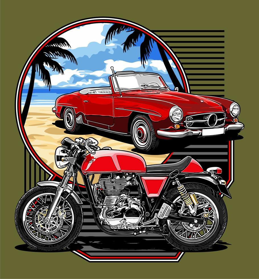 cafe racer y coche retro vector