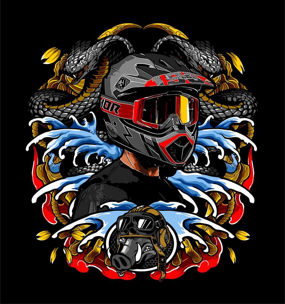 casco supermoto con serpiente vector