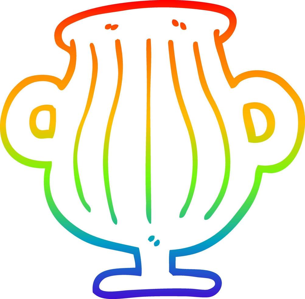 rainbow gradient line drawing cartoon golden vase vector