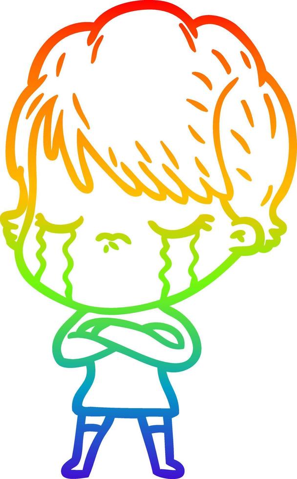 rainbow gradient line drawing cartoon woman crying vector