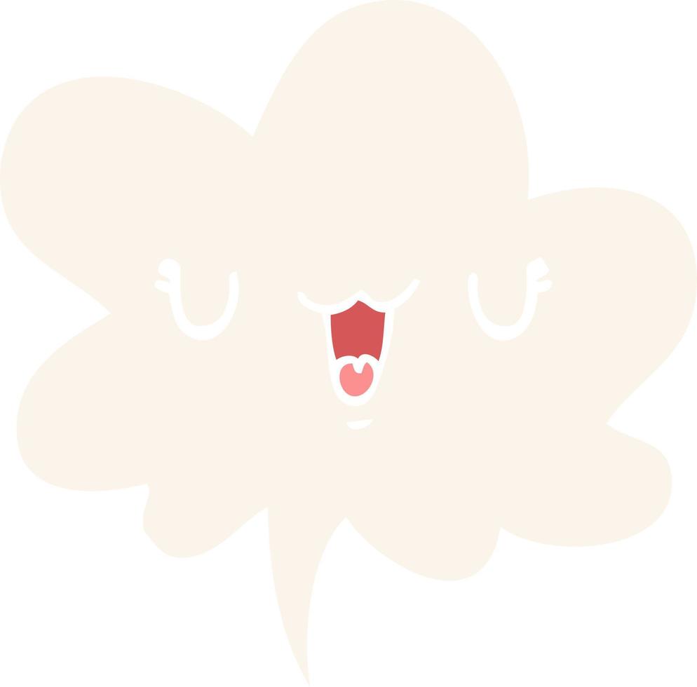 cute happy cartoon face and speech bubble in retro style vector