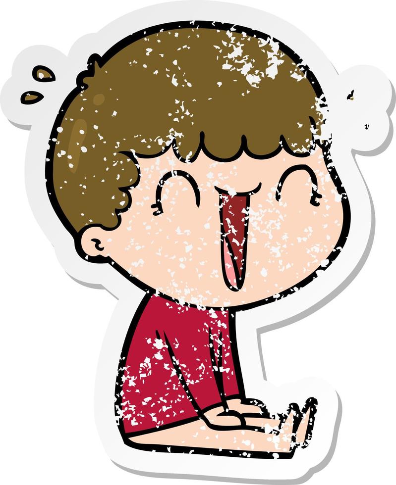 distressed sticker of a laughing cartoon man vector
