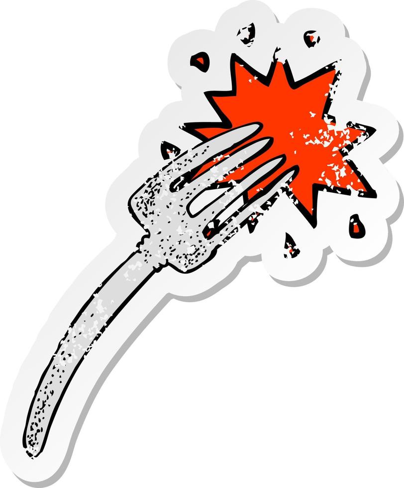 pegatina retro angustiada de un tenedor de dibujos animados vector