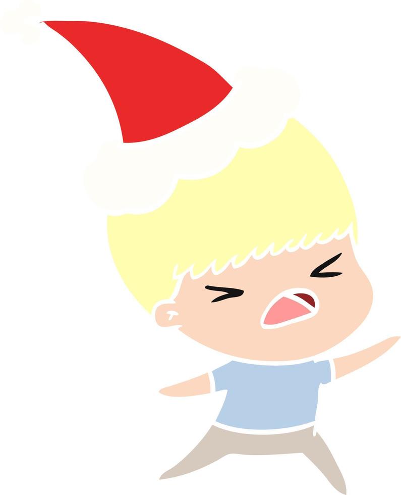 flat color illustration of a stressed man wearing santa hat vector