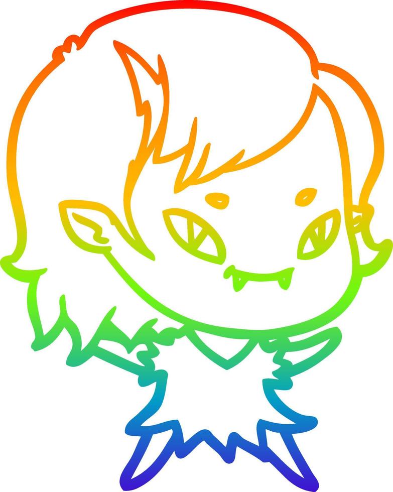 rainbow gradient line drawing cartoon friendly vampire girl vector