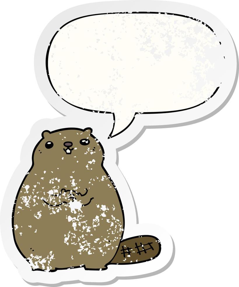 cartoon beaver and speech bubble distressed sticker vector