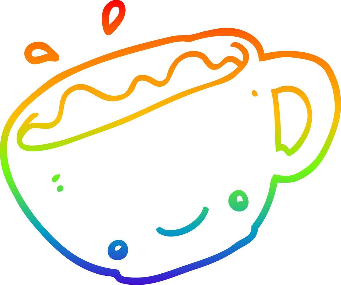 rainbow gradient line drawing cartoon cup of coffee vector