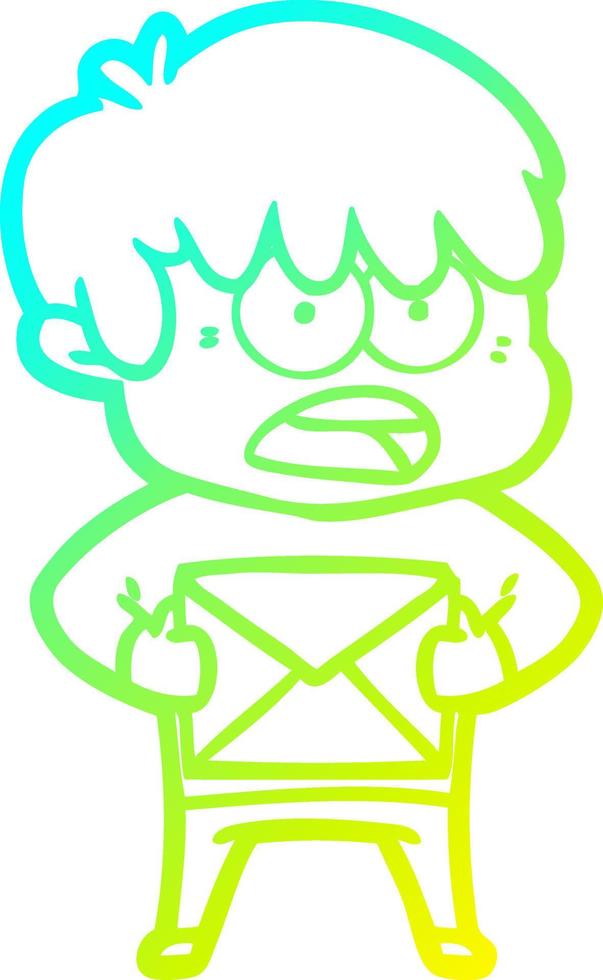 cold gradient line drawing worried cartoon boy vector
