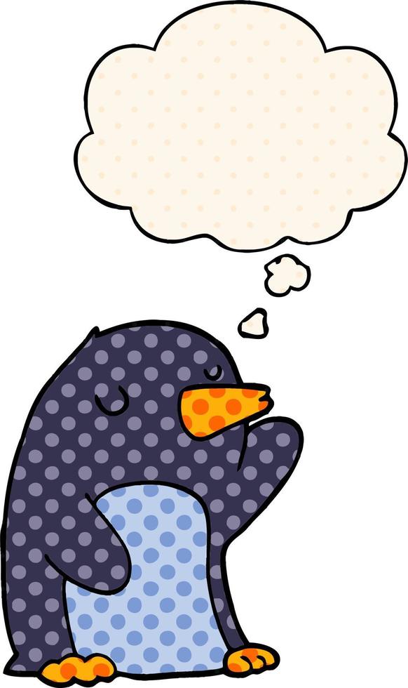 cartoon penguin and thought bubble in comic book style vector
