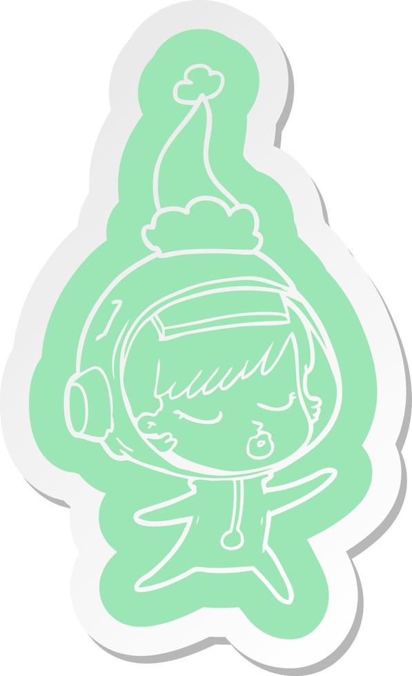 cartoon  sticker of a pretty astronaut girl wearing santa hat vector