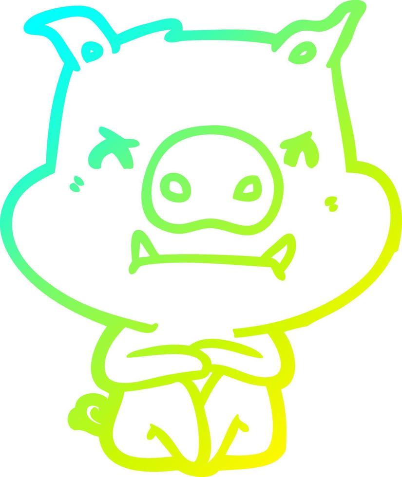 cold gradient line drawing angry cartoon pig vector