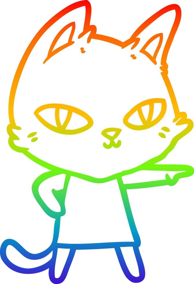rainbow gradient line drawing cartoon cat staring vector