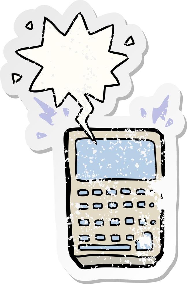 cartoon calculator and speech bubble distressed sticker vector