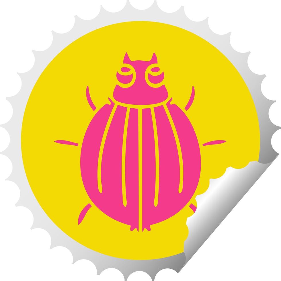 quirky circular peeling sticker cartoon beetle vector