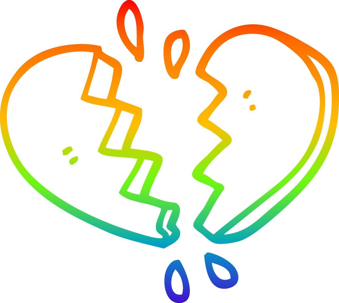 rainbow gradient line drawing cartoon broken heart vector
