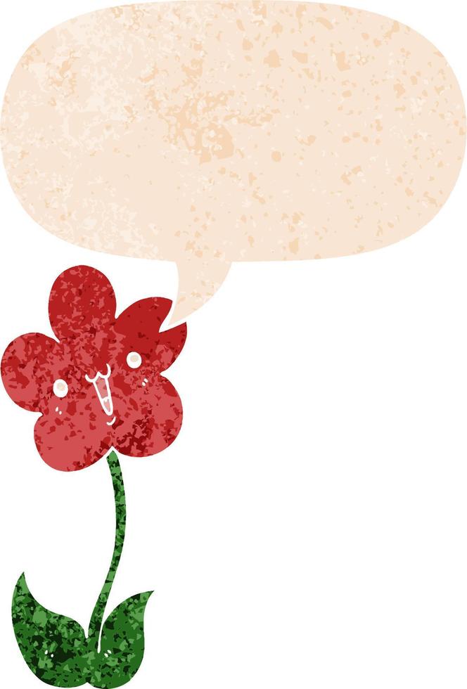 cartoon flower and speech bubble in retro textured style vector