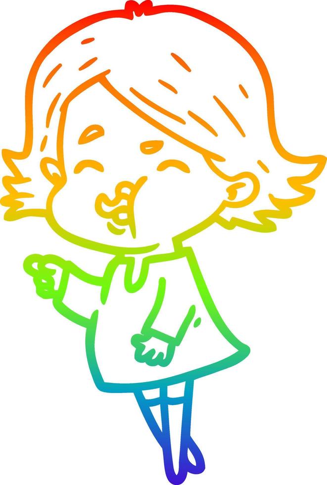 rainbow gradient line drawing cartoon girl pulling face vector