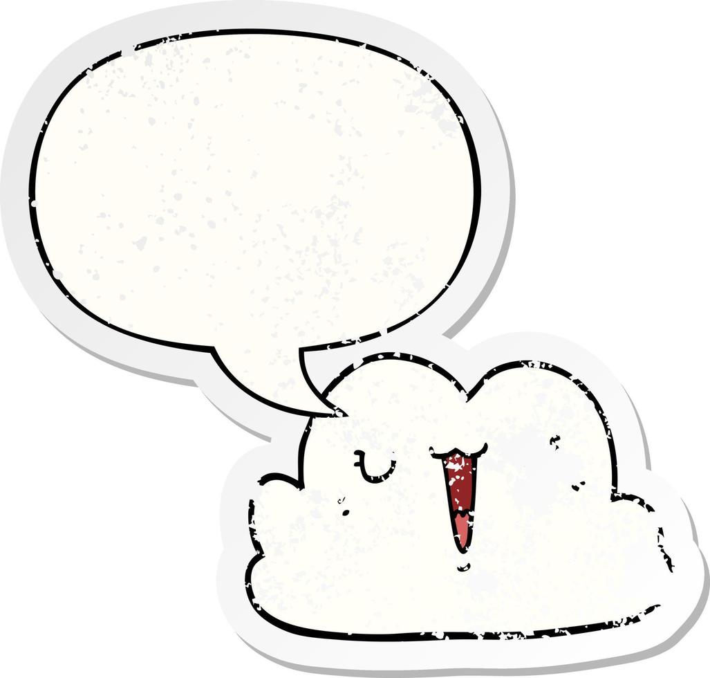 cute cartoon cloud and speech bubble distressed sticker vector