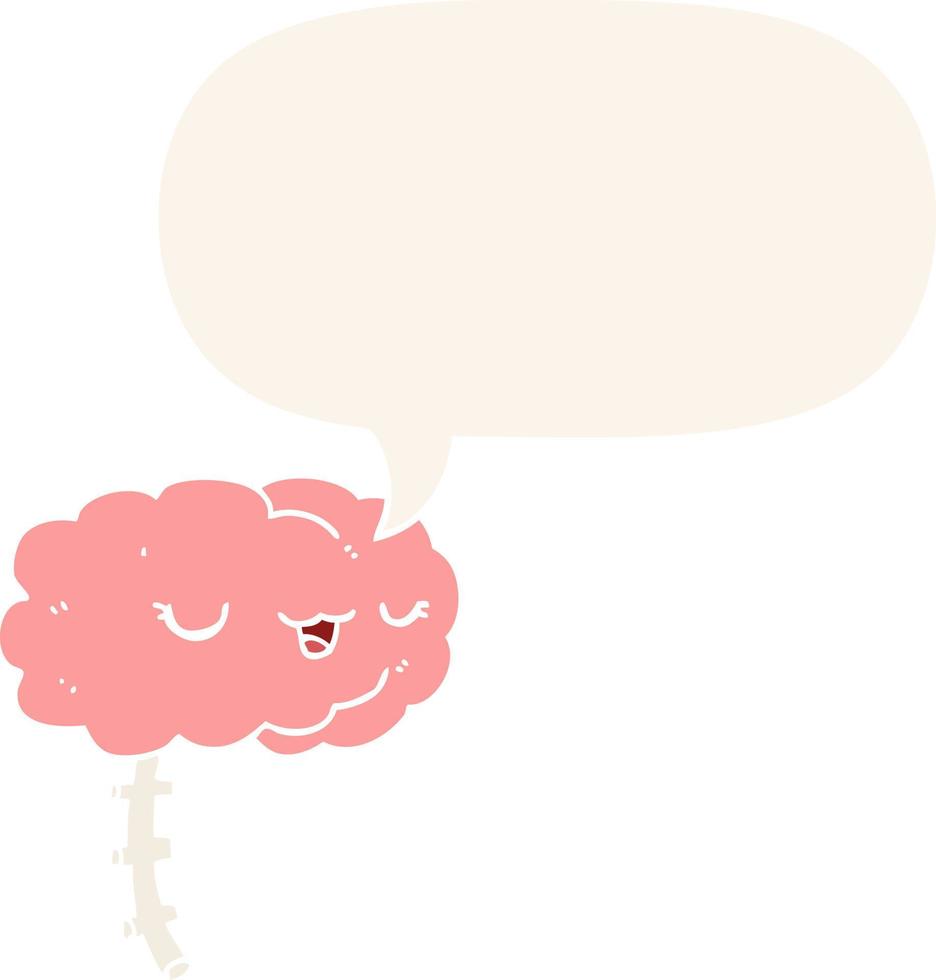 happy cartoon brain and speech bubble in retro style vector