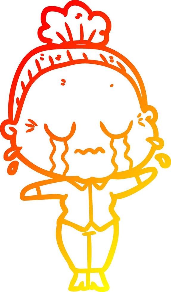 warm gradient line drawing cartoon crying old lady vector