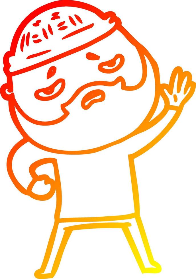 warm gradient line drawing cartoon worried man with beard vector