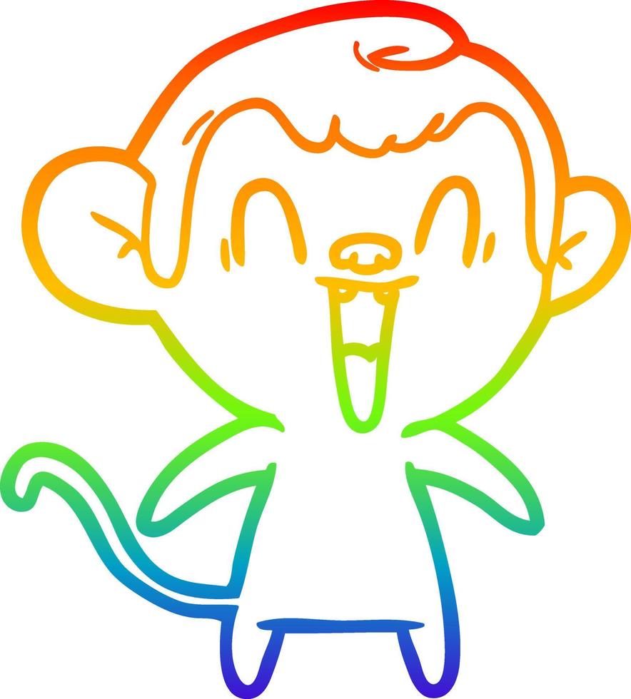 rainbow gradient line drawing cartoon laughing monkey vector