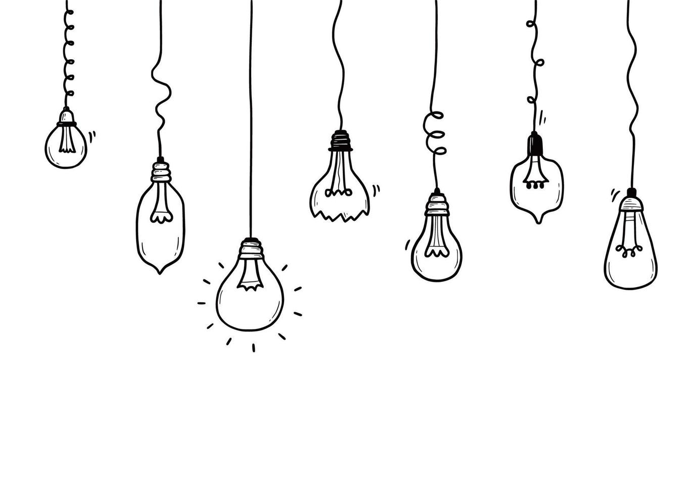 Light bulb set. Doodle hand drawn vector