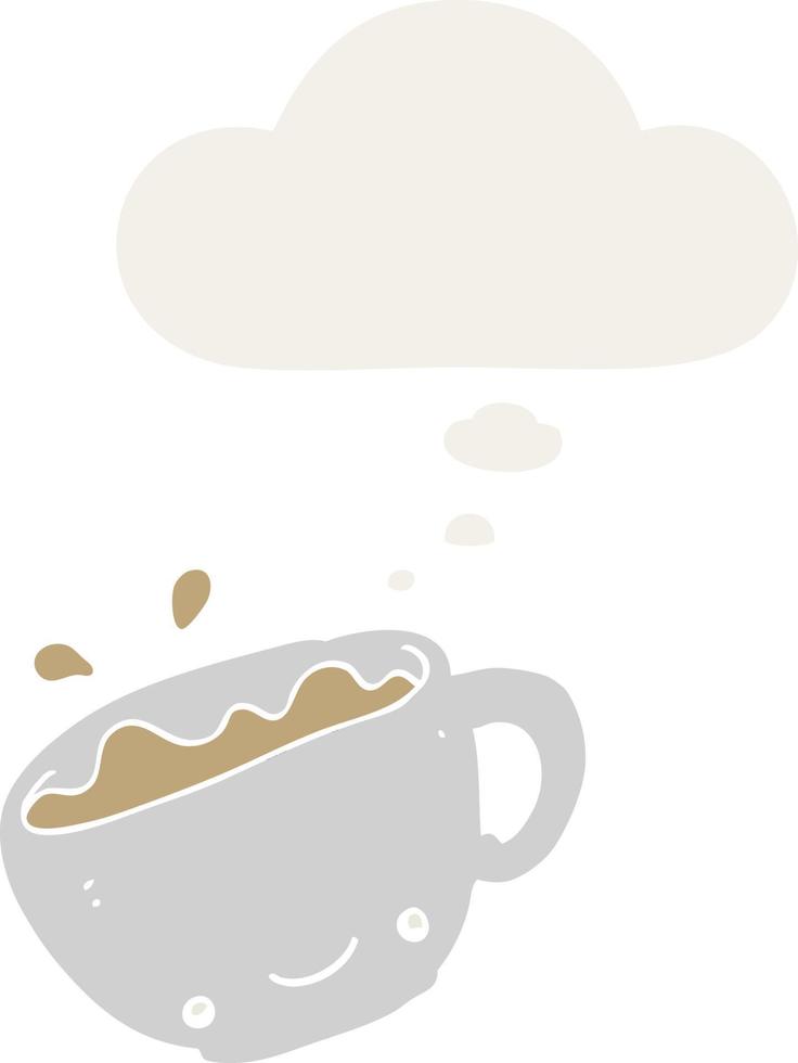 cartoon cup of coffee and thought bubble in retro style vector
