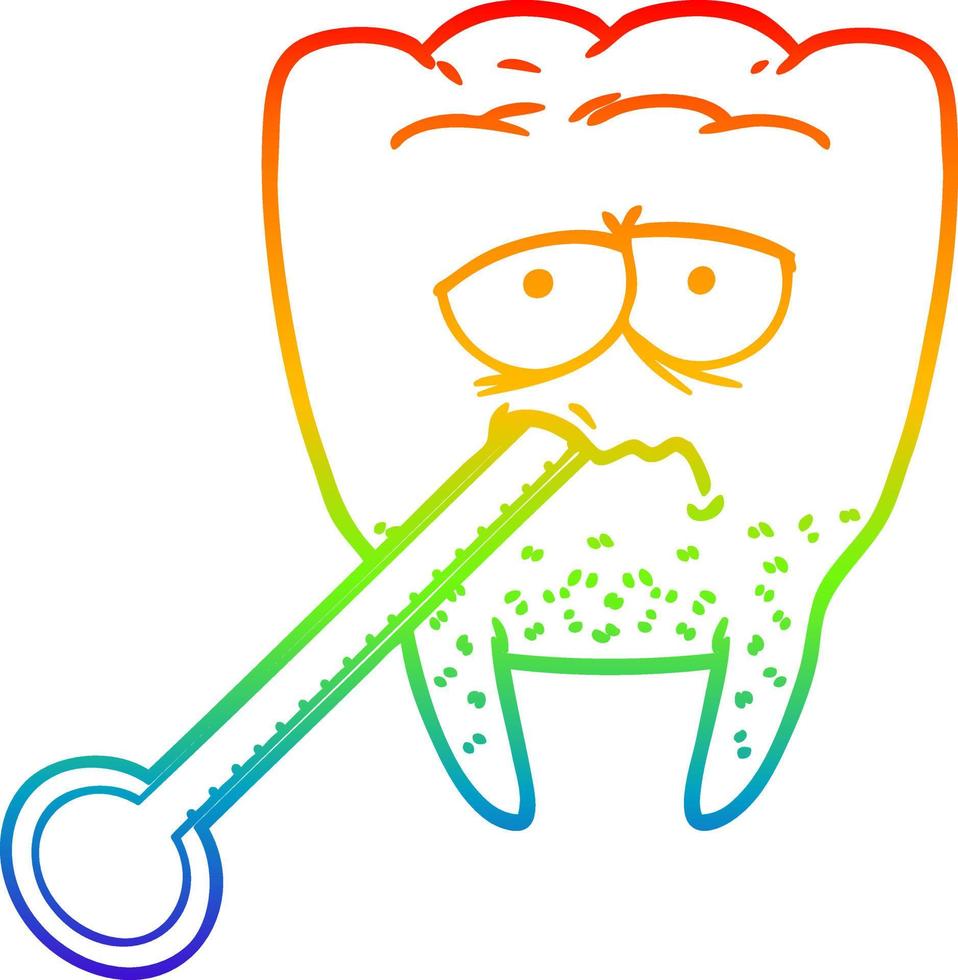 rainbow gradient line drawing cartoon unhealthy tooth vector