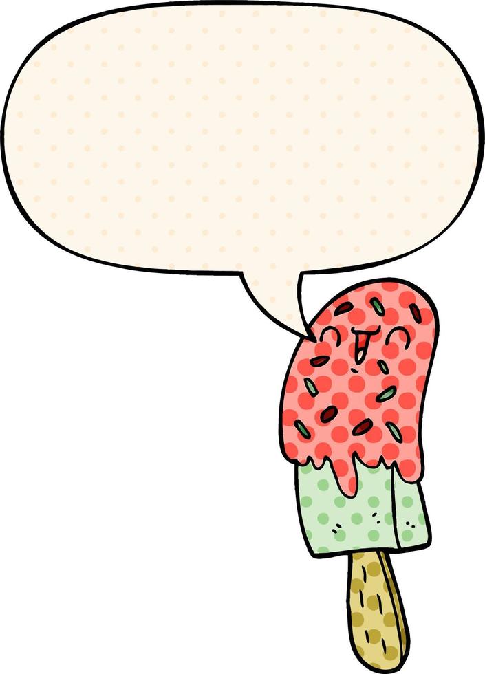 cartoon ice lolly and speech bubble in comic book style vector
