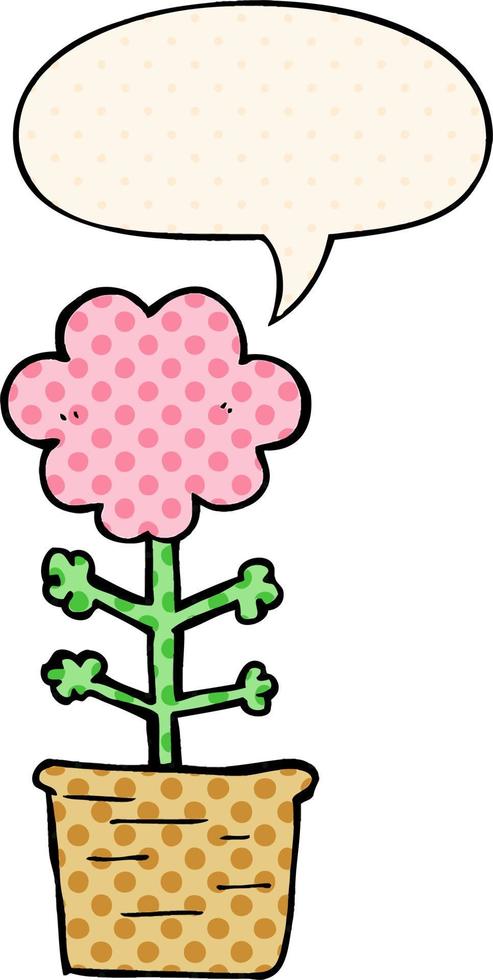 cute cartoon flower and speech bubble in comic book style vector
