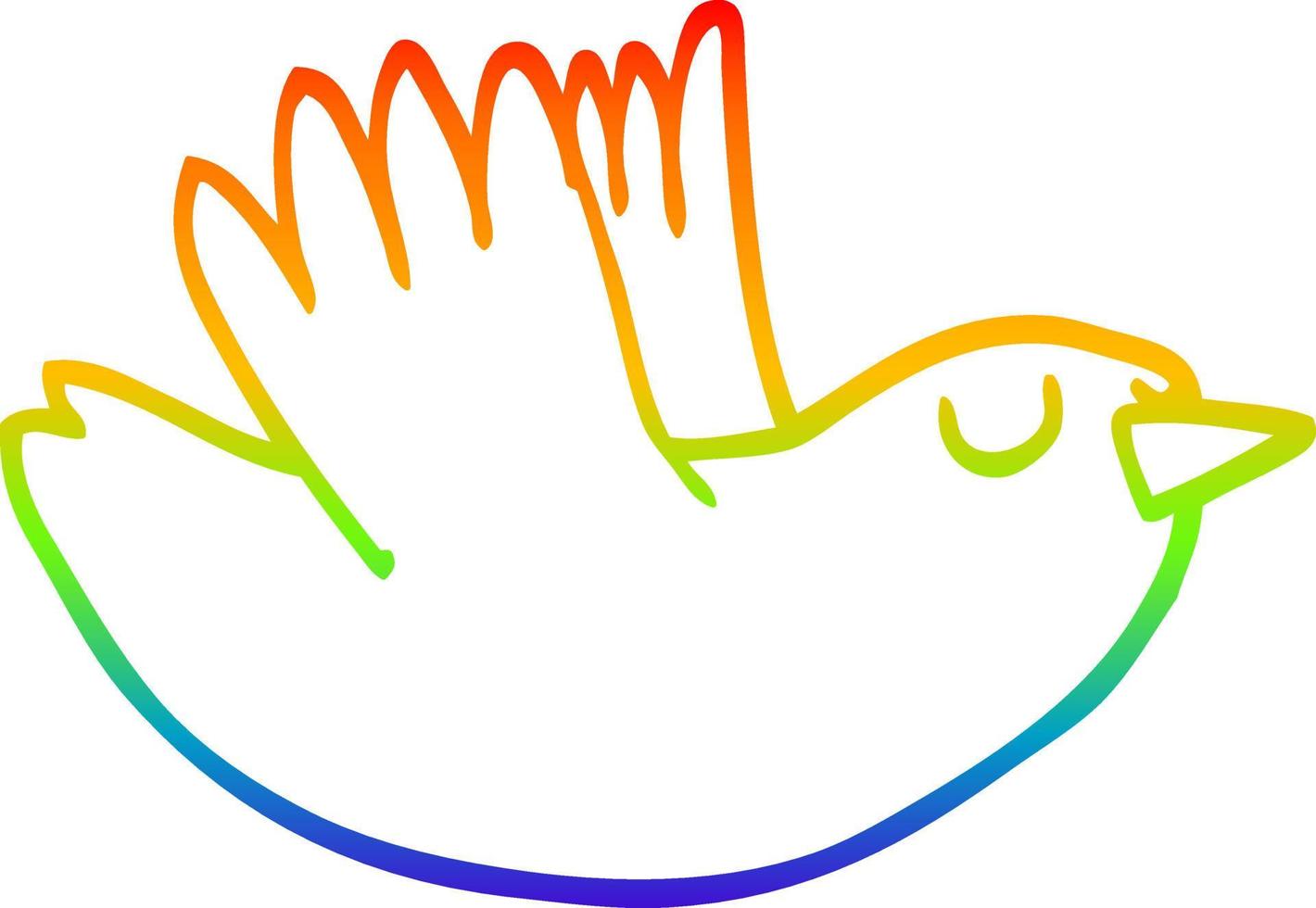 rainbow gradient line drawing cartoon flying bird vector