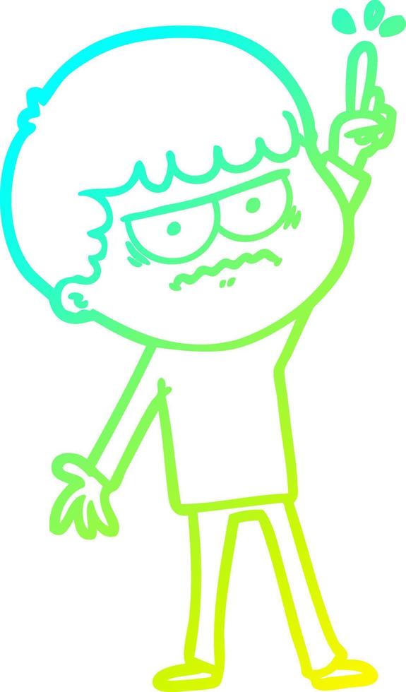 cold gradient line drawing cartoon annoyed man vector